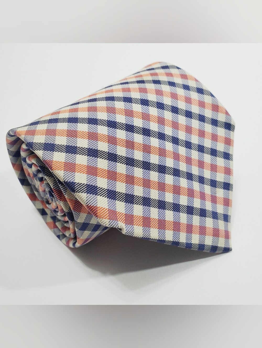 Robert Talbott Nordstrom Men's Silk Neck Tie Red White Blue Plaid Pattern 56x4"